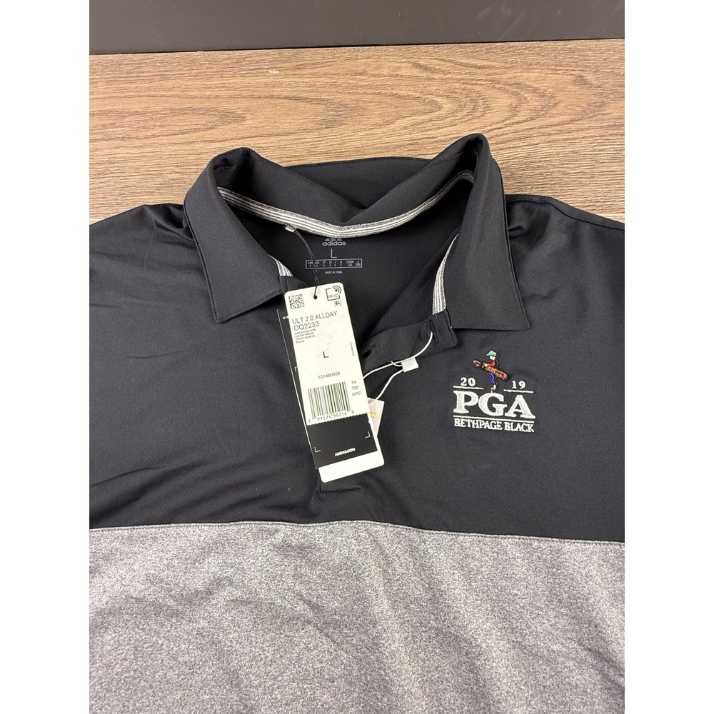 Adidas Golf Mens Ultimate 2.0 All Day Polo Shirt Black Grey 2019 PGA New Large